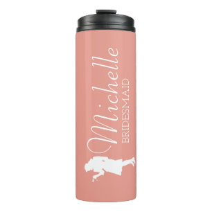 Blush roze gepersonaliseerde bridesmaid thermosbeker