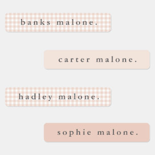 Blush Roze Geruite Waterdichte Naam Labels