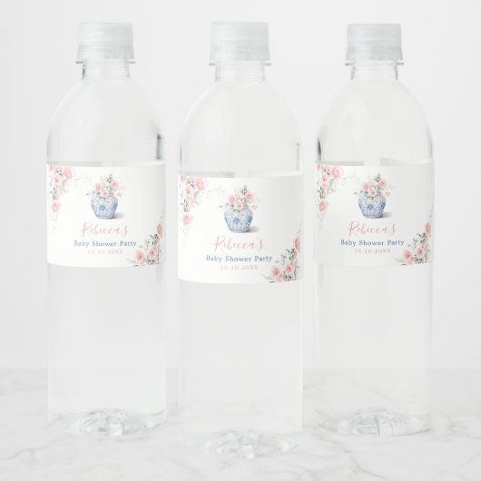 Blush Roze Ginger Jar Chinoiserie Douche Papier Waterfles Etiket (Flessen)