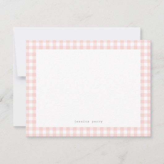 Blush roze Gingham Typewriter Name Note Card Notitiekaartje (Voorkant)