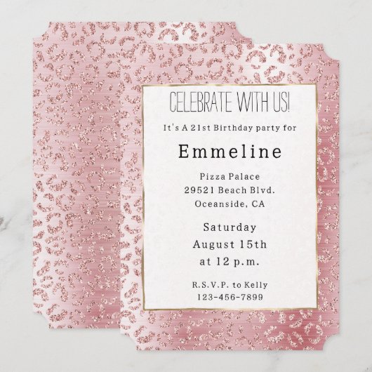 Blush Roze Glam Glitter Luipaard Kaart (Voorkant / Achterkant)