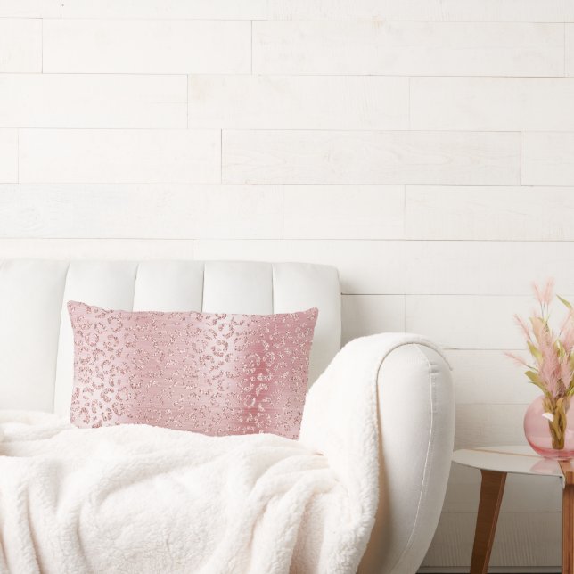 Blush Roze Glam Glitter Luipaard Kussen (Bank)