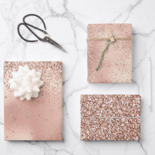 Blush roze glam Glitter Snowflake Inpakpapier Vel