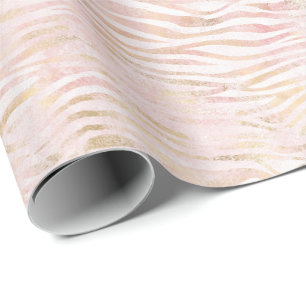 Blush roze Glam Gold Zebra Afdrukken Cadeaupapier