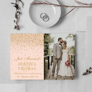 Blush Roze & Glam Goud Confetti Foto Bruiloft Aankondiging