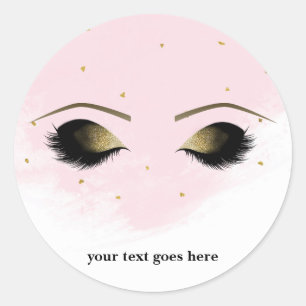 Blush Roze Glam Goud Make-up Wimpers Favor Ronde Sticker