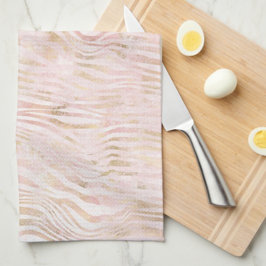 Blush Roze Glam Gouden Zebra Print Theedoek (Quarter Fold)