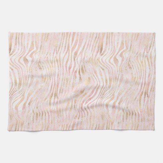 Blush Roze Glam Gouden Zebra Print Theedoek (Horizontaal)