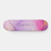 Blush roze glitter aangepaste naam skateboard (Horizontaal)