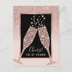 Blush Roze Glitter Champagne Toast 21e Verjaardag Briefkaart