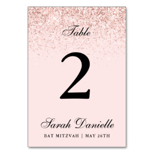 Blush roze glitter Confetti Personalized Tabel Num Kaart