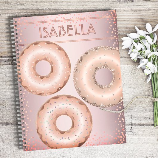 Blush roze glitter donuts moderne trendy naam notitieboek