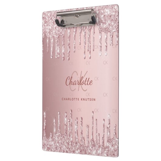 Blush roze glitter drip monogram script klembord (Links)