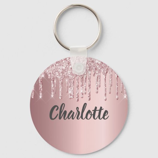 Blush roze glitter druist monogram luxe sleutelhanger (Voorkant)