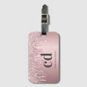 Blush roze glitter druppelt monogram initiaal naam bagagelabel (Voorkant (verticaal))