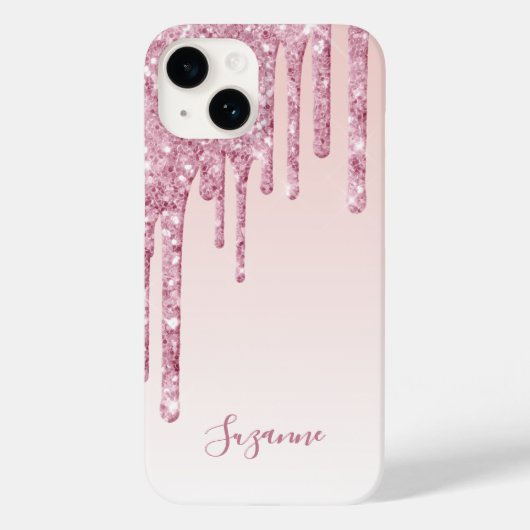 Blush roze glitter druppelt naamscript in Case-Mate iPhone case (Achterkant)