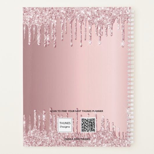 Blush roze glitter drups name script 2023 planner (Achterkant)