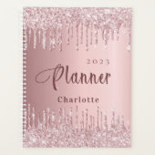Blush roze glitter drups name script 2023 planner (Voorkant)