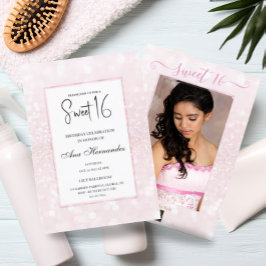 Blush roze glitter elegant chic Sweet 16 Kaart