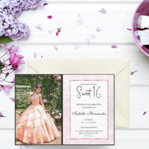 Blush roze glitter elegant chic Sweet 16 Kaart