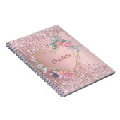 Blush roze glitter florale monogram naam dagboek notitieboek (Rechterzijde)