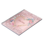 Blush roze glitter florale monogram naam dagboek notitieboek (Linkerzijde)