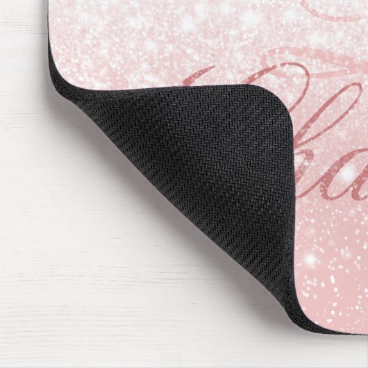 Blush roze Glitter Girly Script Monogram Naam Muismat (Hoek)
