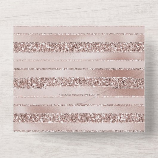 Blush roze glitter glam Stripes All In One Uitnodiging (Achterkant)