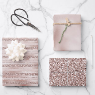 Blush roze glitter glam Stripes Inpakpapier Vel