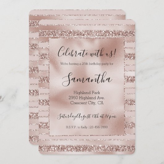 Blush roze glitter glam Stripes Kaart (Voorkant / Achterkant)