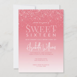 Blush roze Glitter Glam Sweet Sixteen Birthday Kaart