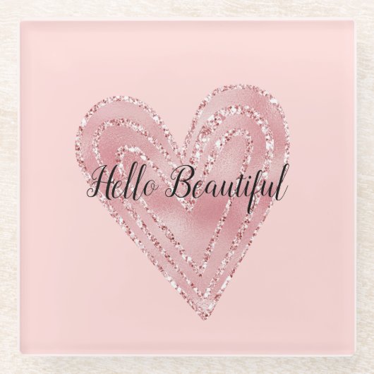 Blush Roze Glitter Glitzy Heart Glazen Onderzetter (Voorkant)