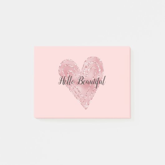 Blush Roze Glitter Glitzy Heart Post-it® Notes (Voorkant)