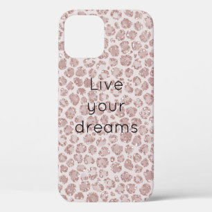 Blush roze glitter leopard print         iPhone 12 hoesje