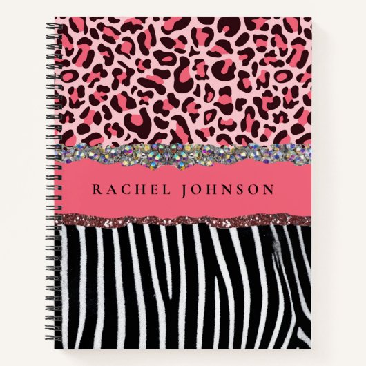 Blush roze Glitter Leopard Print Diary Spiral Notitieboek (Voorkant)