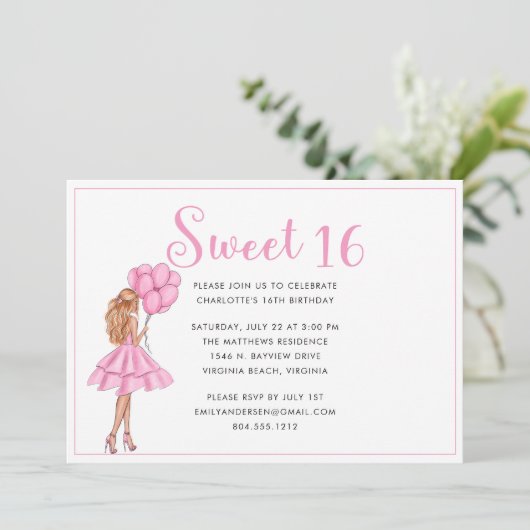 Blush Roze Glitter Moderne Sweet 16 Verjaardagsfee Kaart (Staand voorkant)