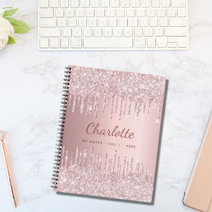 Blush roze glitter monogram naam luxe dagboek notitieboek