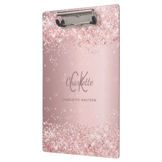 Blush roze glitter monogram script klembord (Links)
