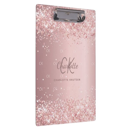 Blush roze glitter monogram script klembord (Rechts)