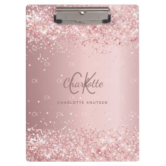 Blush roze glitter monogram script klembord (Voorkant)