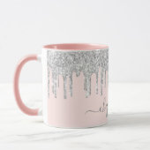 Blush roze glitter monogram zilvergrijs mok (Links)