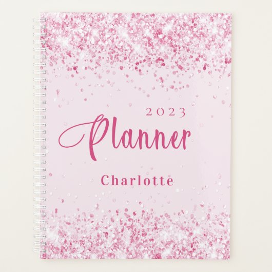 Blush roze glitter naam afspraak 2026 planner (Voorkant)
