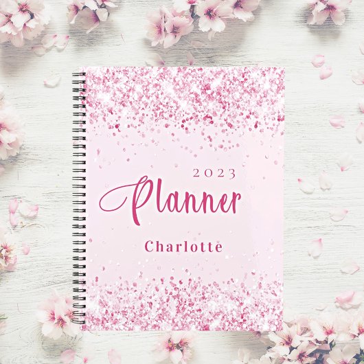 Blush roze glitter naam afspraak 2026 planner