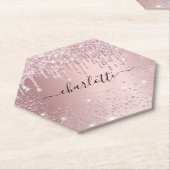 Blush roze glitter name script kartonnen onderzetters (Schuin)
