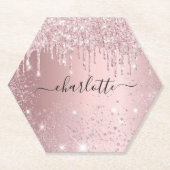 Blush roze glitter name script kartonnen onderzetters (Voorkant)