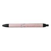 Blush roze Glitter schrijft Monogram Girly Script Zwarte Inkt Pen (Voorkant)