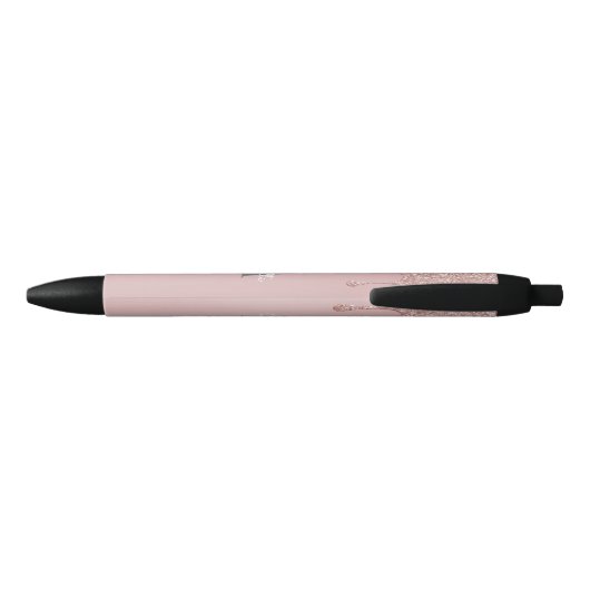 Blush roze Glitter schrijft Monogram Girly Script Zwarte Inkt Pen (Achterkant)