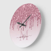 Blush roze glitter Sparkle Glam Driving Monogram Grote Klok (Hoek)