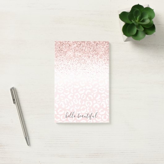 Blush roze glitter Sparkle White Leopard Print Post-it® Notes (Kantoor)