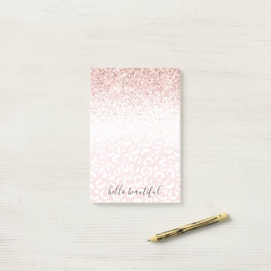 Blush roze glitter Sparkle White Leopard Print Post-it® Notes (Op bureau)